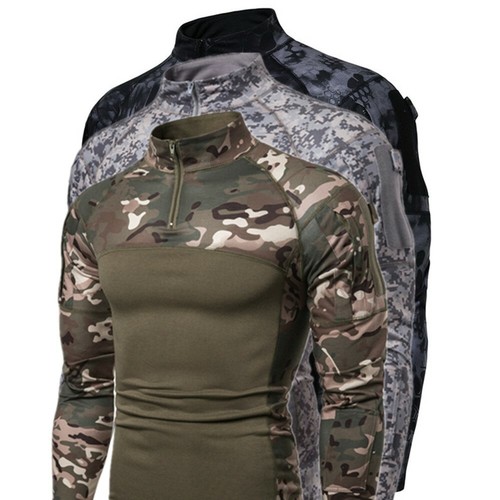 Männer T-Shirt Militär Kampf Lang Fitness Ärmel Tactical Camouflage T-Shirt  | eBay