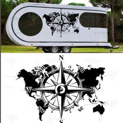 Compass World Map Caravan Car Sticker Decal Camper Rv Motorhome Off Road Decor