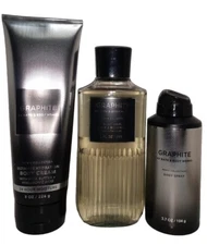 Bath & Body Works Mens GRAPHITE Body Wash 10 oz., Body Cream 8 oz.& Body Spray 