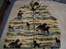 Vtg Rod's Womens Tan Horse Print Western Fleece Zip Up Vest - Medium