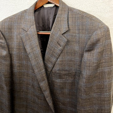 Loro Piana Mens Sport Coat 47L Brown Plaid SUMMERTIME Silk Wool Linen Jacket