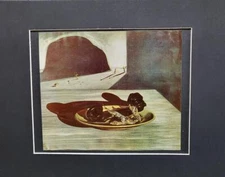 Salvador Dali Telephone in a Dish With Grilled Sardines Matted Offset Litho 1980