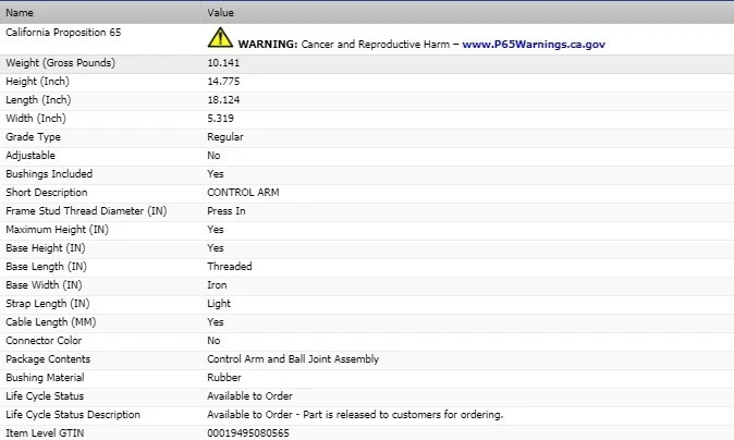 Control Arm Dorman Front Upper for 2004 CADILLAC ESCALADE EXT - Image 4 of 4
