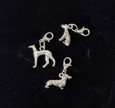 Lot of 3 Dog Charms Zipper Pulls Dalmation Greyhound Dachshund Silver Tone
