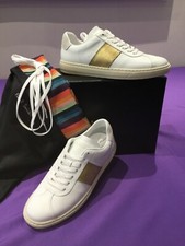 Image of NEW PAUL SMITH WOMEN’S LEVON WHITE & GOLD LEATHER TRAINERS UK 4 EU 37 