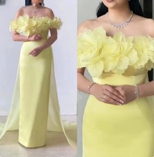 Yellow Mother of Bride Dress with Cape Off the Shoulder Prom Evening Party Gowns