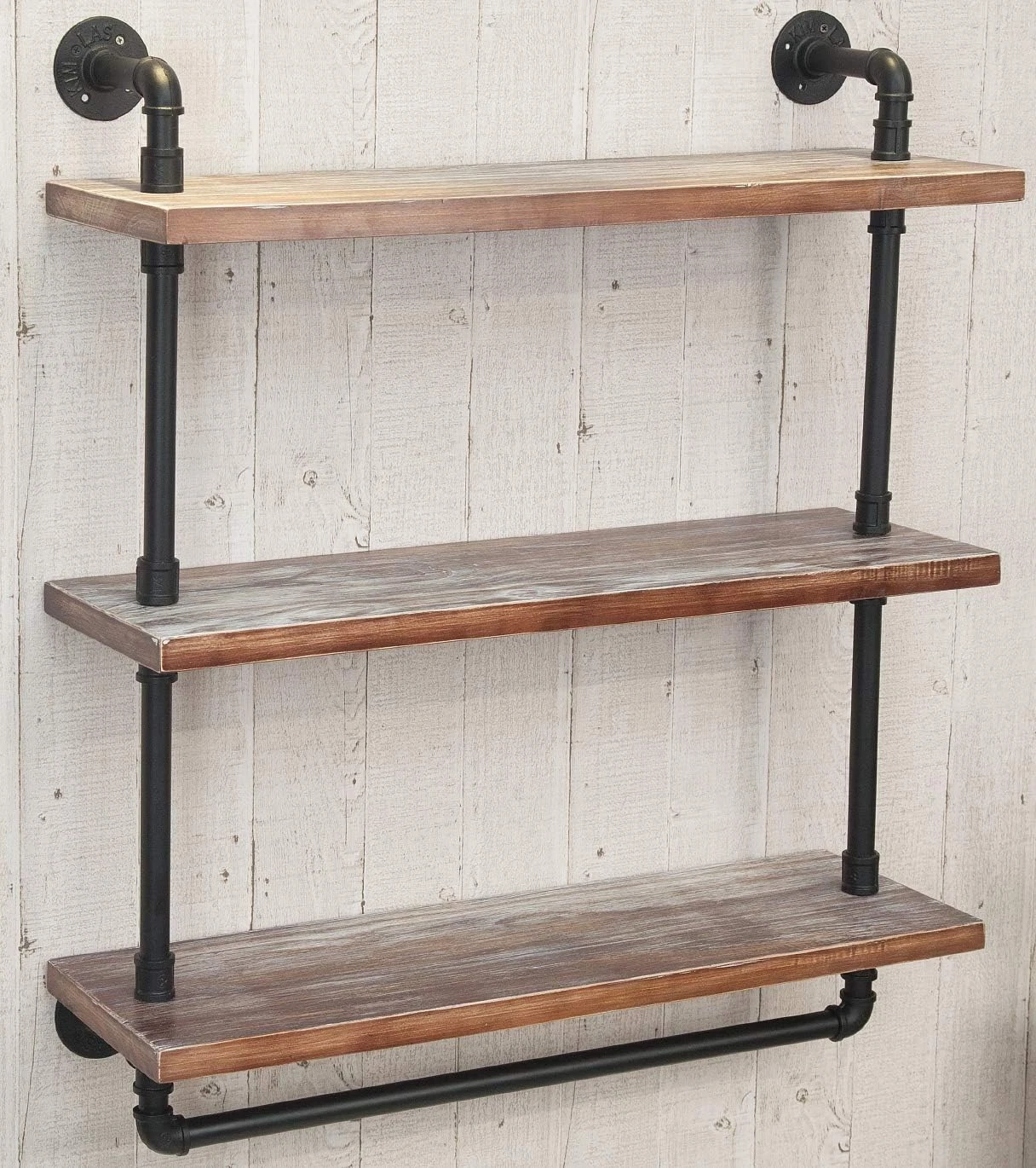 Retro Black 3-Tier Industrial Wall Mounted Floating Pipe Shelves