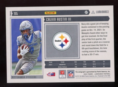 Calvin Austin III 2022 Luminance Auto Rookie #RNS-CA Serial #d