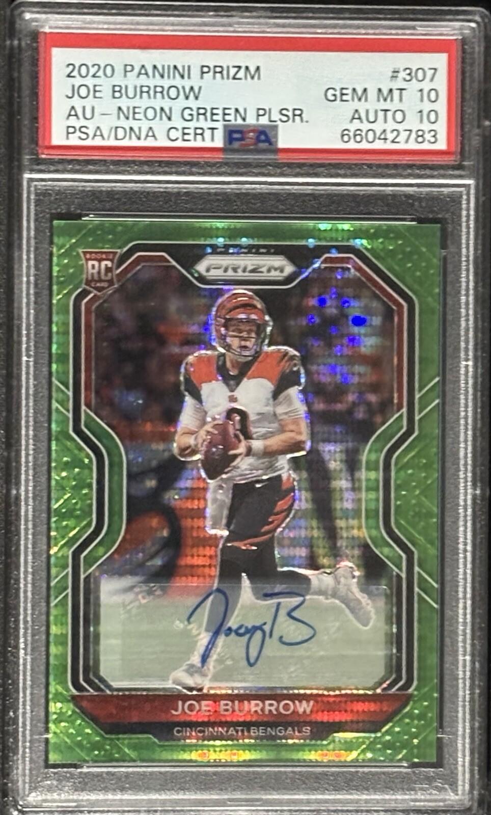 2020 Joe Burrow Panini Prizm Auto Neon Green Pulsar #307 PSA 10/10
