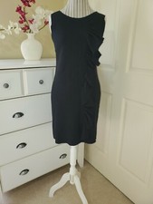 J. Crew Women`s Black Boiled Wool Sleeveless Sheath Dress Ruffle-Front Sz.2