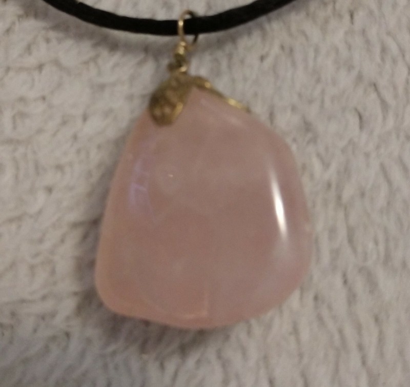 Pink Rose Quartz Stone Pendant Necklace  CUTE!