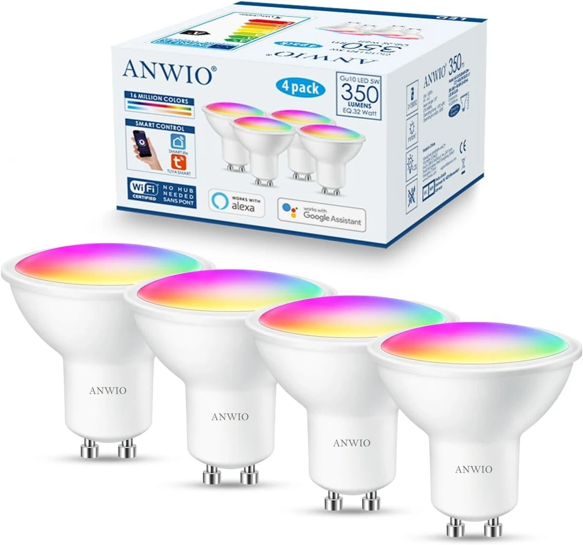 Anwio GU10 Led Smart Bulb RGB Colour Changing Dimmable 5W 350lm 4
