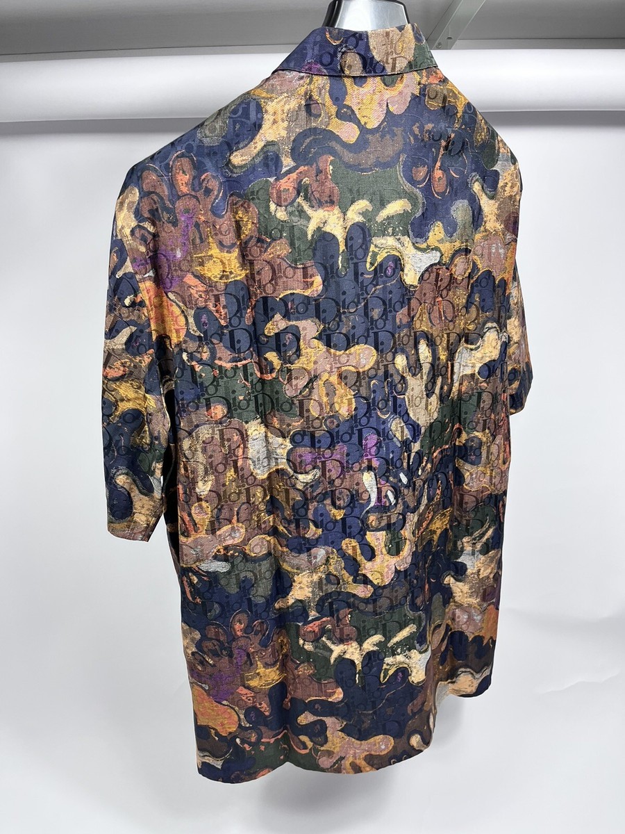 DIOR x PETER DOIG SILK/COTTON MONOGRAM PRINT SHIRT SIZE: 39
