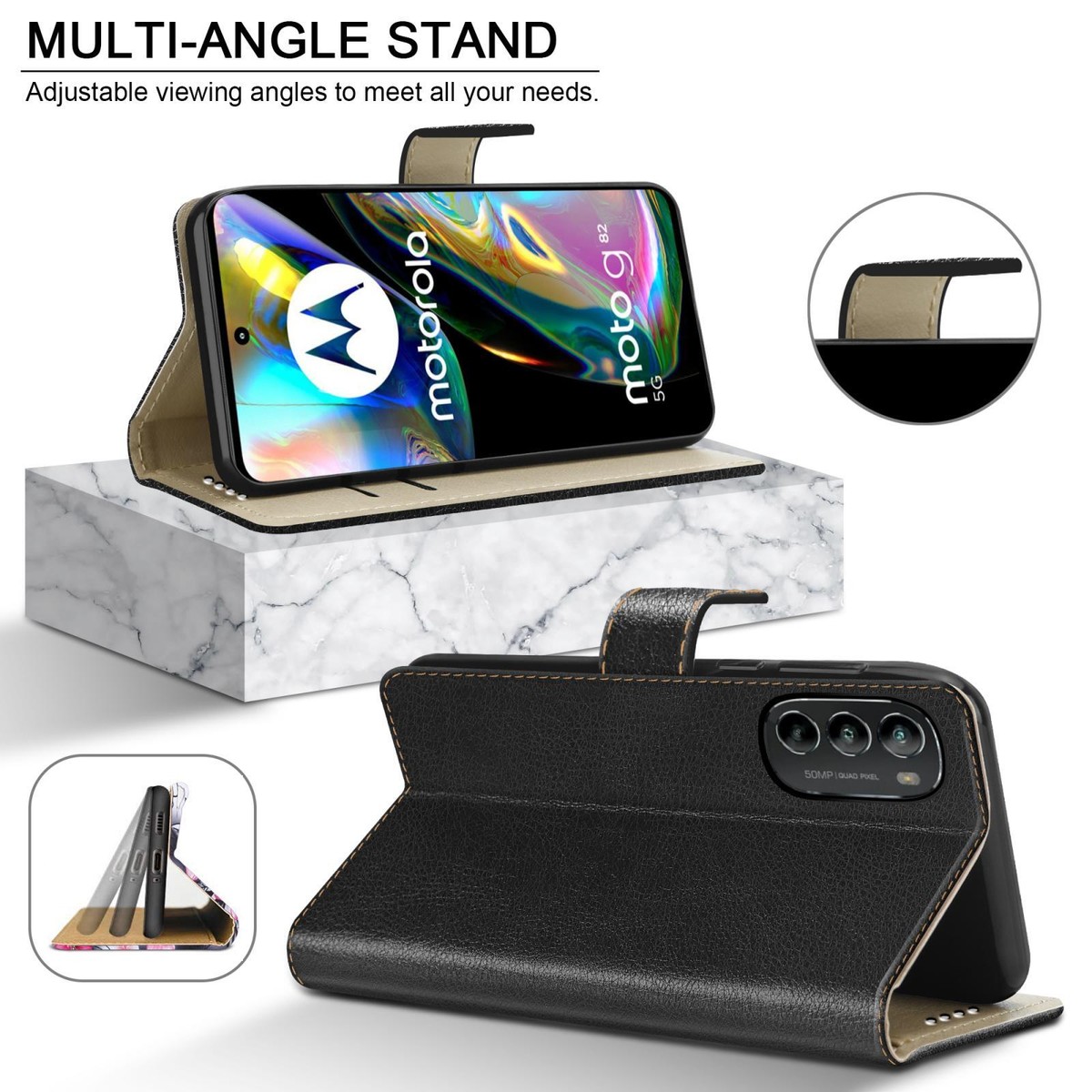 Leder-Geldbörsen-Hülle Mit Ständer Für Motorola Moto G82 5G – Inkl. Hartglas-Schutz