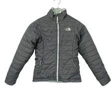 The North Face Reversible Mossbud Swirl Jacket Girls Medium 10/12 Gray Baby Blue