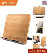 Bamboo Book Stand Large Adjustable Foldable Desktop Holder for Kitchen Office