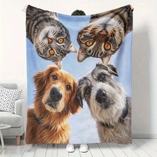 Brand New Cute Cats and Dogs Fleece Throw Blanket Animal Lover Gift 50x60