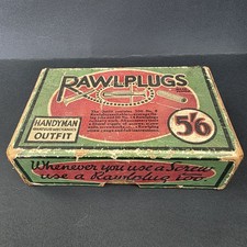Vintage box of Rawlplug tools & contents handyman outfit. Wonderful usable items