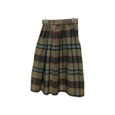 Vintage Wool Plaid Midi Skirt Dark Academia Tartan Pleated Brown Blue Size 8