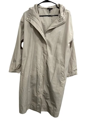 Eileen Fisher Medium Hooded Lightweight Coat Tan Classic Preppy Fall Business