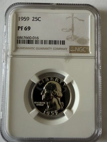 1959 Washington Silver Quarter NGC PR69 Brite 90% Silver no toning