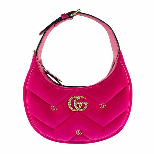 Gucci GG Marmont Handbag Shoulder Bag Pink Gold Velvet 770983 Used