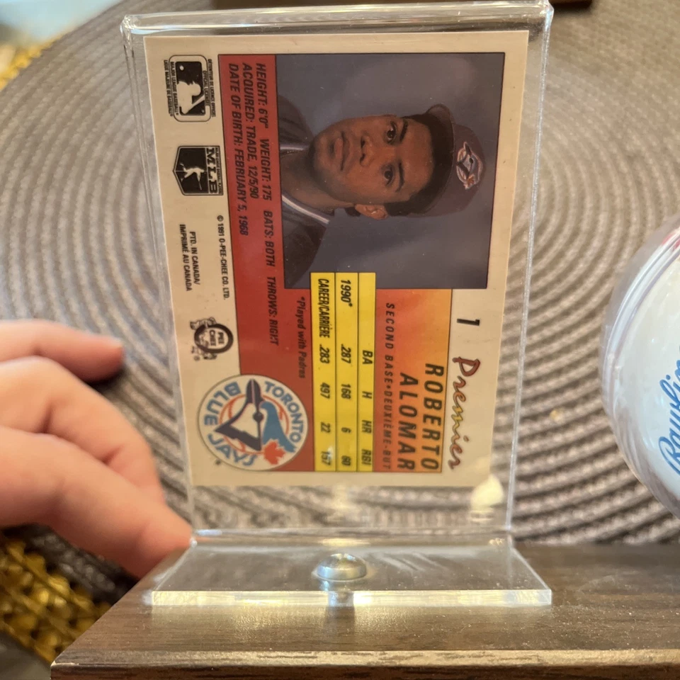 1991 O-Pee-Chee - Roberto Alomar #1 Toronto Blue Jays y béisbol autografiado Foto 2 de 3