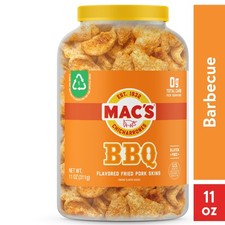 Mac's Chicharrones BBQ Flavored Crispy Fried Pork Skins, 11 oz Canister