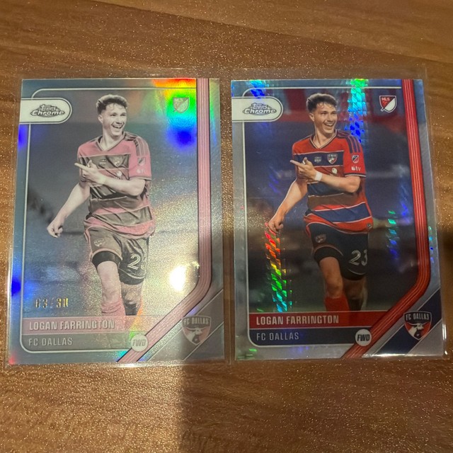 2026 Topps Chrome MLS Logan Farrington Pearl Refractor /30 + Prism 130 FC Dallas