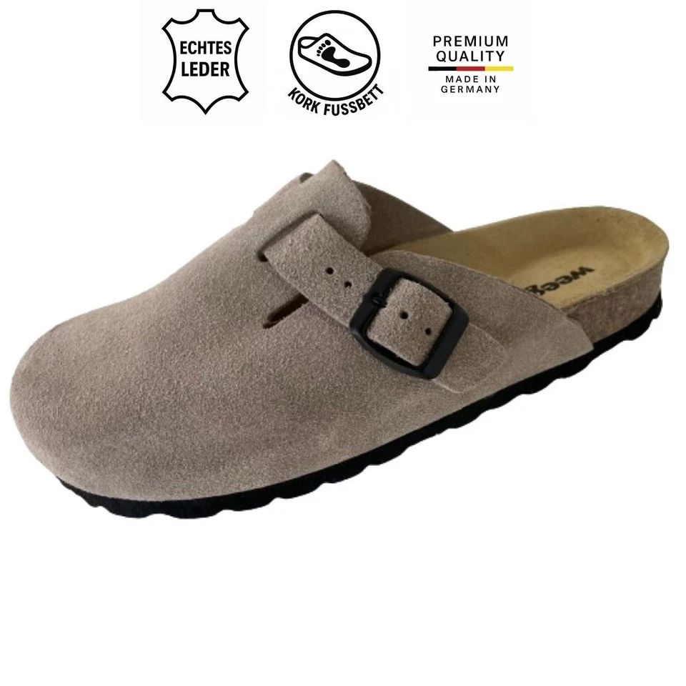 Leder Clogs Hausschuhe Damen Herren Korkfußbett Pantolette 41510 Weeger 35-49 - Bild 2 von 3