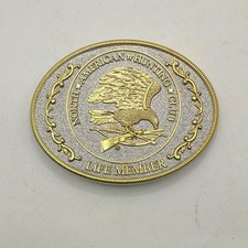 North American Hunting Club Life Member Belt Buckle Eagle Rifle Gold Silver Tone