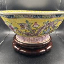 Antique18C Qing Dynasty,Chinese Porcelain octagon FAMILLE ROSE Dragon Bowl 9x4