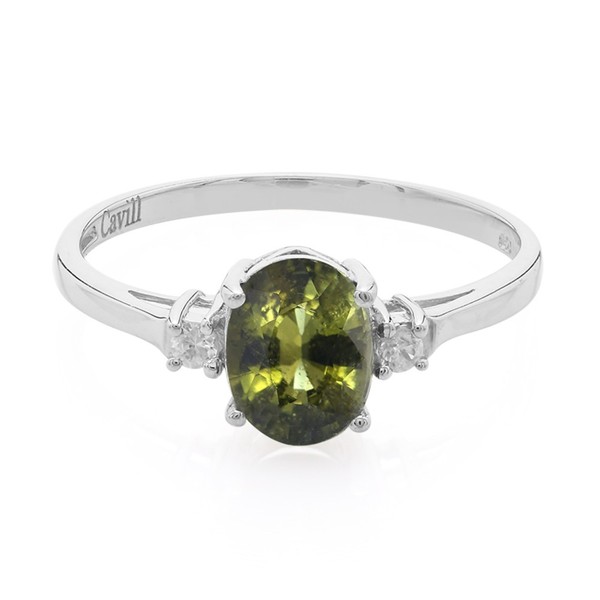 Cavill Sterling Silberring Turmalin 1,44Ct Platin Zirkon GrüN Damen-image