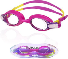 🏊 Jimjoos Swim Goggles Pink/Purple/Yellow – Very Good Used Condition With Case