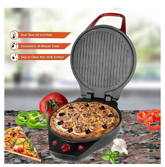 Brentwood TS-124R 12-Inch Non-Stick Pizza Maker and Grill with Timer Red NEW!!! - Image 3 of 4