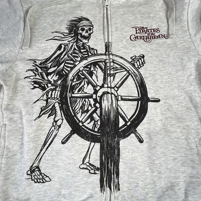 Disney Parks Pirates of The Caribbean Logo Gray Zip-Up Hoodie