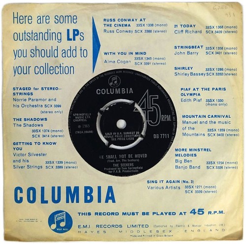 The Seekers The Carnival Is Over 7" Single (1965) Columbia DB 7711 - Picture 2 of 2