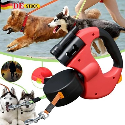 2in1 Dual Automatik Hundeleine Flexi Rollleine Gurtleine Doppelleine für 2 Hunde
