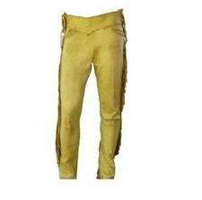 Men Native American Western Soft Buckskin Buffalo Ragged Leather Pants