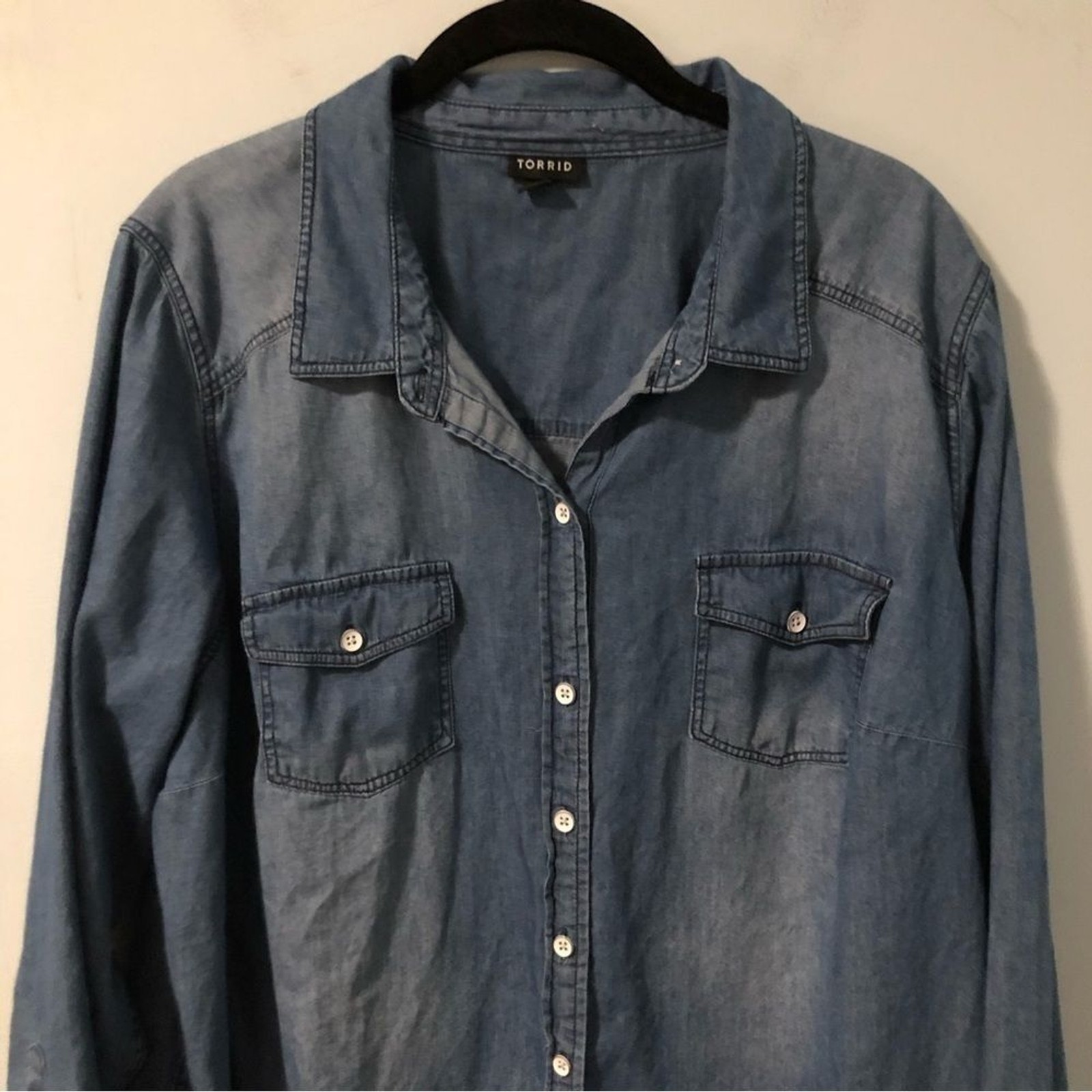 Torrid Chambray Button Down Long Sleeve Blouse Si… - image 2