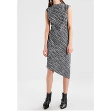 Banana Republic Tweed Mock Neck Asymmetrical Gray Blak Midi Dress Size 2