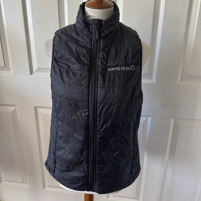 #ad Sams Club Logo Quilted Vest Black Zip Pockets Womens Medium $22.88
