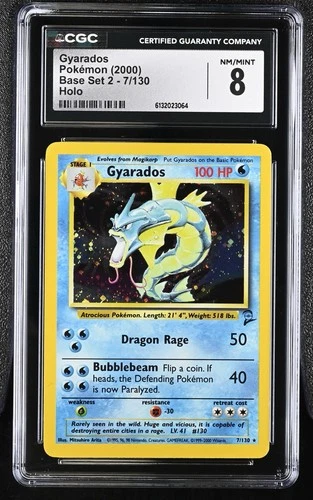 Pokémon Gyarados Base Set 2 Holo Rare CGC 8 7/130 Wizards 2000 CGC Gem Mint 8