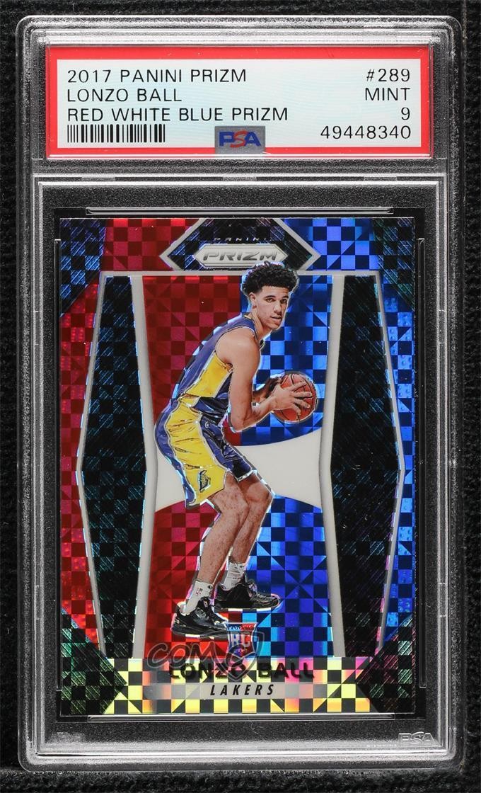 2017-18 Panini Prizm Red White & Blue Prizm Lonzo Ball #289 PSA 9 MINT m5o