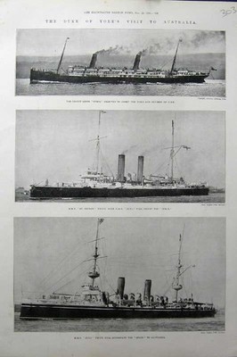 Alter antiker Druck 1900 Duke York Australien Schiff Ophir George Juno Liner 20.