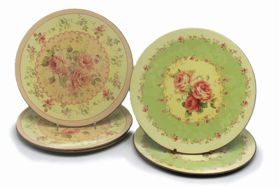 PLATZTELLER SHABBY Dekorteller Kunststoff Teller ROSEN DEKOR 6er Set Ø 25cm - Bild 4 von 4