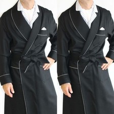 Black Men Smoking Jacket With Belt Dinner Party Host Shawl Lapel Robe Blazer