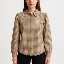 GiGiO USA Women's Brown Plaid Long Sleeve Shirt Size L NWT