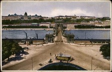 Chain Bridge Budapest Hungary vintage postcard antique bus q273