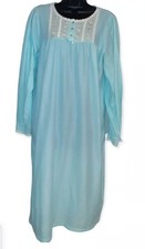 Vtg Flannel Lace Trim Long Sleeve Nightgown L Fundamentals Light Blue Polyester